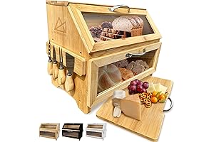 Antique Bread Box with Cutting Board and Knife Set