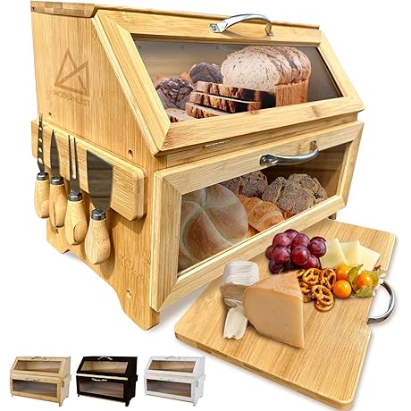 Antique Bread Box with Cutting Board and Knife Set