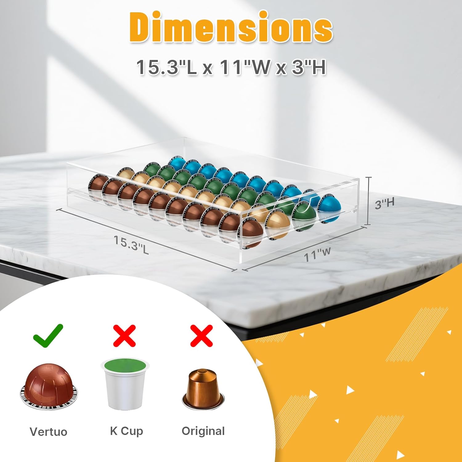 Pods Holder for Nespresso Vertuo Pod Holder, 40 Pods Capacity Acrylic Coffee Storage Drawer Organizer Suit for Home Office, Kitchen, Coffee Counter