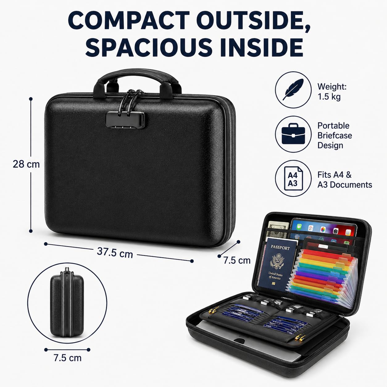auvstar Carpeta Archivadora Ignífuga,Con Cerradura Caja para Documentos Ignífuga,5200 °F Resistente al Fuego,Ideal para Guardar Documentos Importantes en Casa y en la Oficina