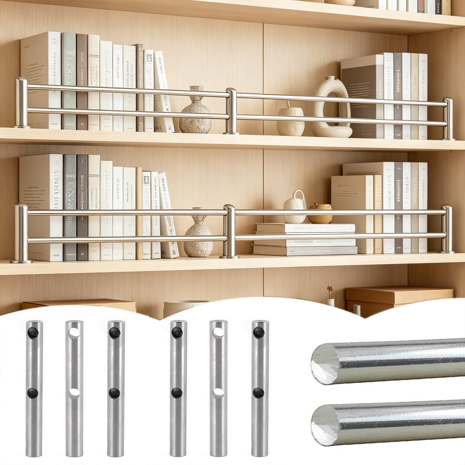 ERRULAN Metal Shelf Anti-tipping Guardrail, Aluminum Round Tube Barrier Decorative Rod Guard Fence, Shoe Rack/Bookcase/Closet/Entryways Thin Railings(H 3in/8cm,L 32in/81.3cm)