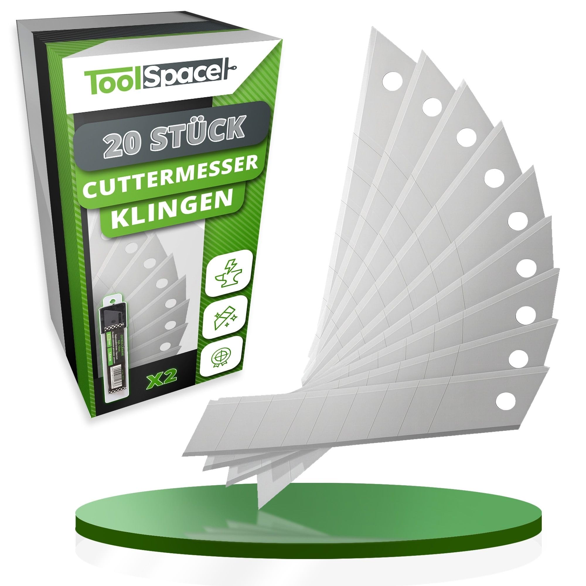 ToolSpace Lame Rechange pour Cutter Couteau Lames Sécable Segmentée pour Coupe Précise de Papier Carton Tissu Plastique Cuir et Autres Matériaux Acier Carbone Trempé Tranchantes – 18 mm Lot de 20