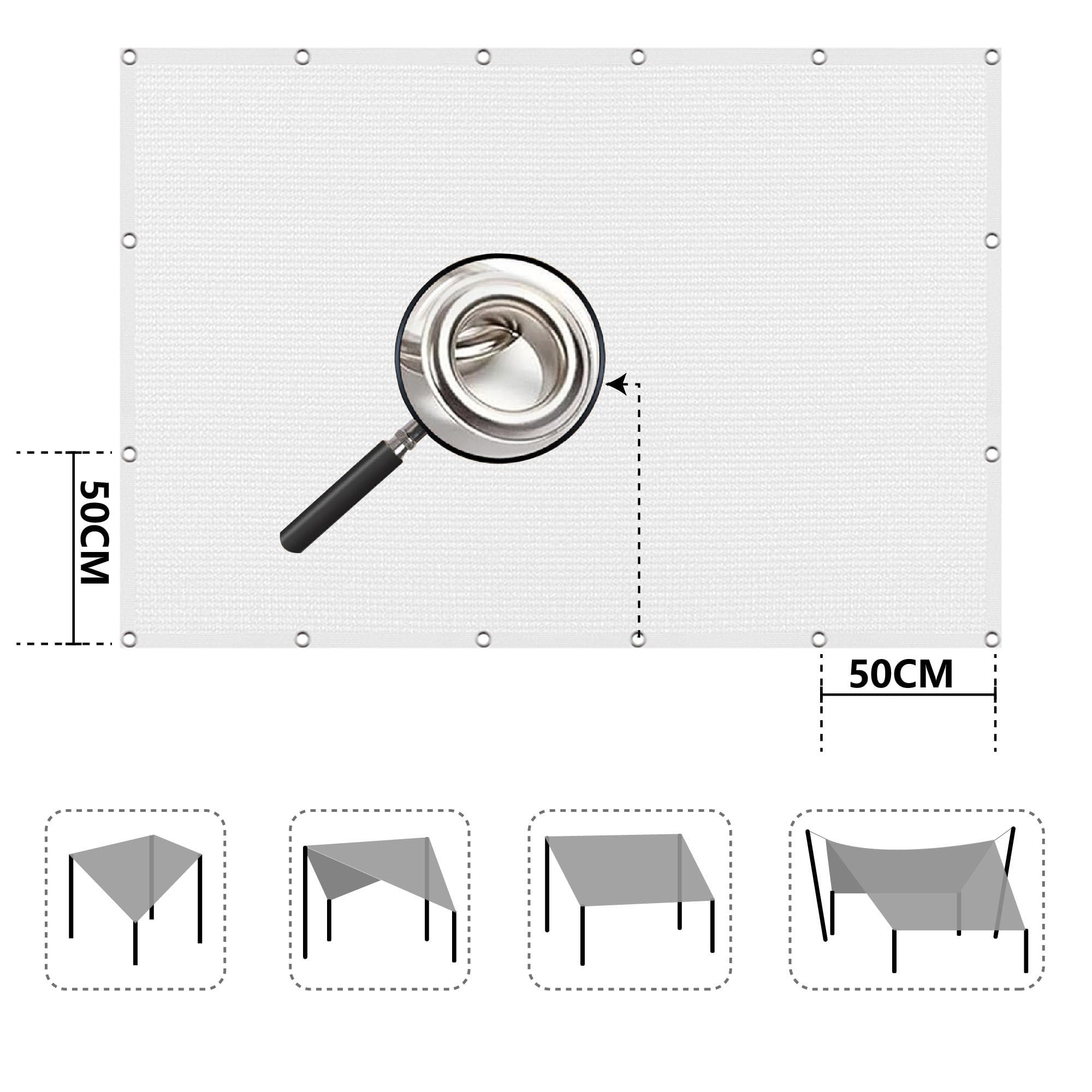 Prostokątny Żagiel 210 x 220 cm Różne Rozmiary Prostokątny Żagiel Przeciwsłoneczny Ochrona Przed Słońcem Na Taras, Do Ogrodu, Na Balkon, Kemping, Na Patio, Taras, Kemping, Biały