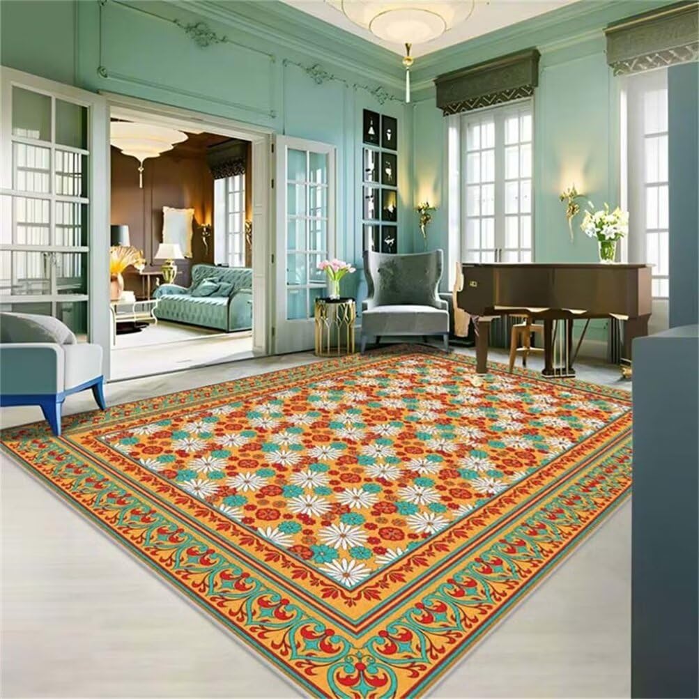 DJHWWD Rugs For Living Room Sale machine washable 120x120CM Large Multicolor Pastoral floral pattern non-slip and stain-resistant corridor carpet