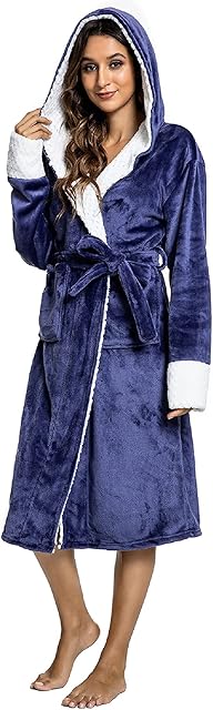 UMIPUBO Ladies Robe Hooded Dressing Gown Fluffy Super Soft Plush Bath Robe for Women Housecoat Loungewear Bathrobe Loungewear Long Robe