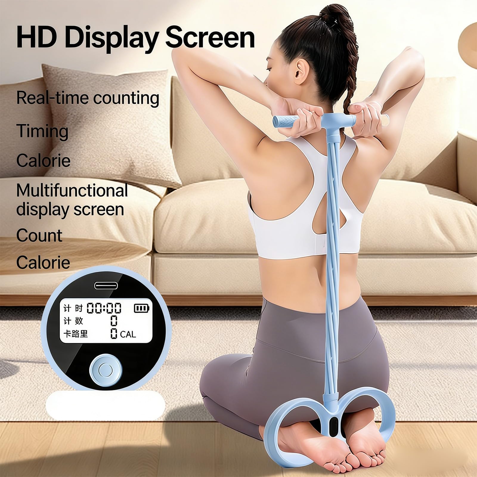 Bandas de resistencia de fitness con contador digital, banda elástica de 6 tubos para entrenamiento de cuerpo completo y entrenamiento muscular, cuerda tensora multifunción