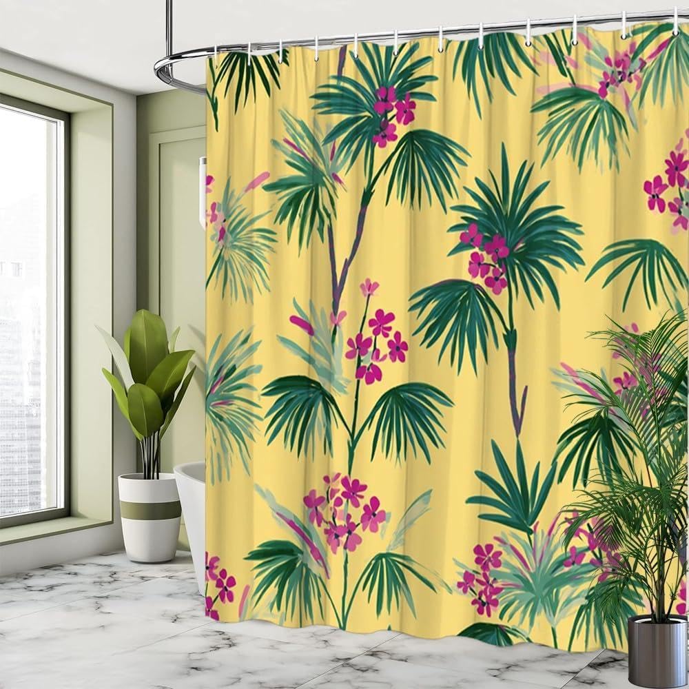 GLWDMB 1 Piece 90x180CM Tropical Floral Printed Shower Curtain With Hook, Polyester, for Windows And Walls, Bathtub, Bathroom, Machine Washable, All Season Universal