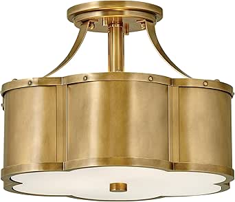 Hinkley Chance Two Light Medium Semi-Flush Mount Fixture, Classic, Timeless Details, Etched Lens, Heritage Brass