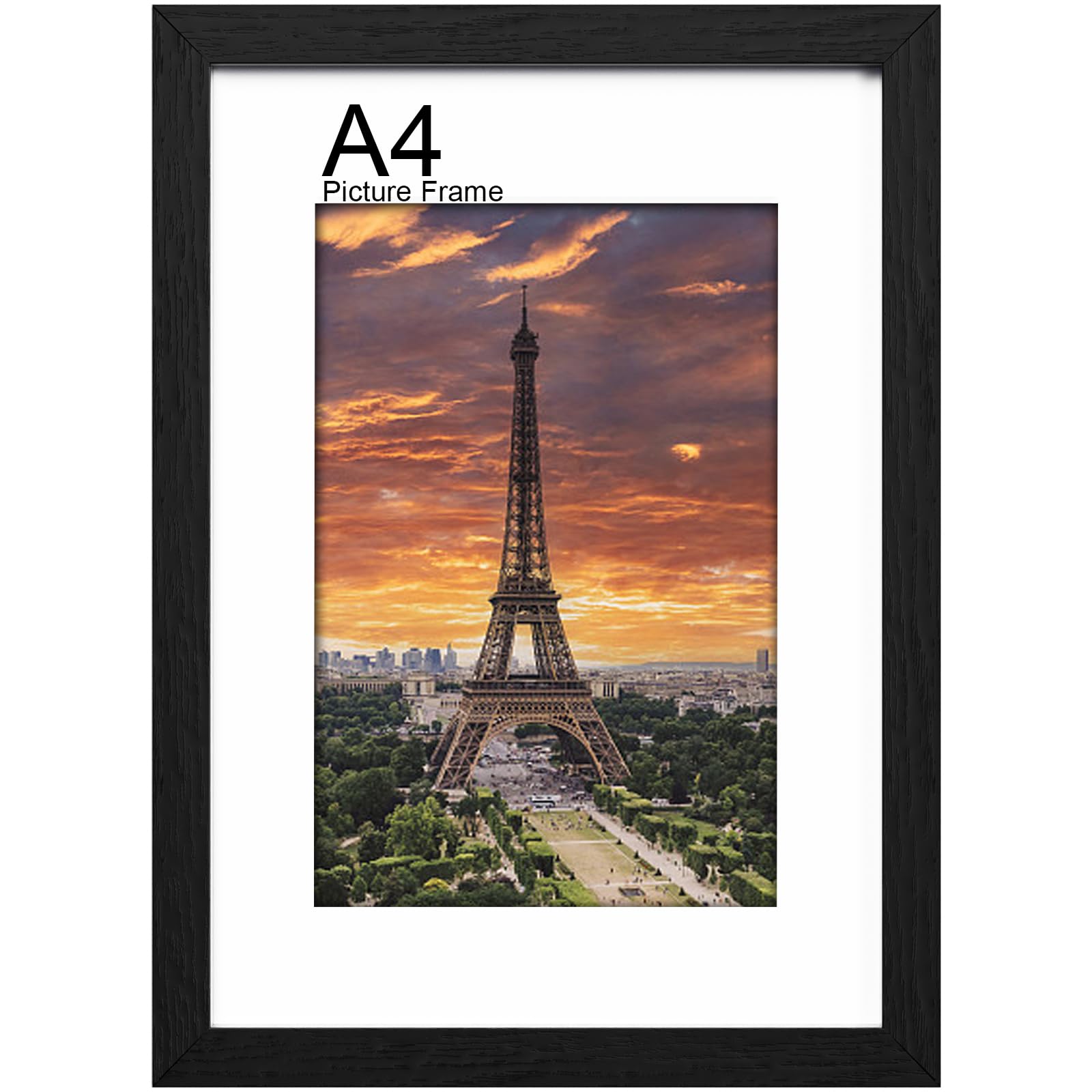 LVAOUO A4 Wooden Picture Frames, 21 x 29.7cm Versatile Black A4 Frame, Supports Landscape or Portrait Orientation, with Plexiglass and Stand, Without a bracket โ image 1