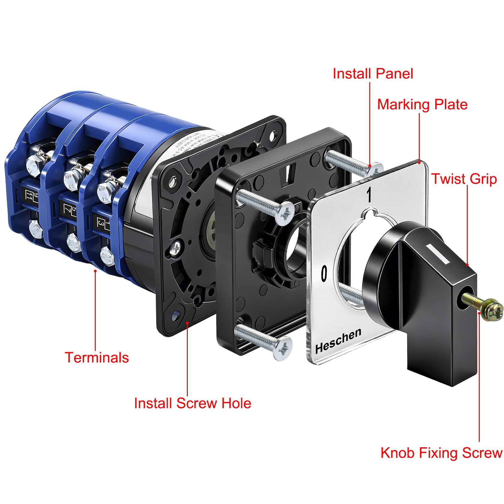 Heschen Interruttore a camme rotativo 125A 660VAC ON/OFF/ON 3 posizioni 3 fasi