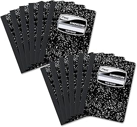 Mead Composition Notebook, 12 Pack, Wide Ruled Paper, 7-1/2" x 9-3/4", 100 Sheets per Comp Book, Black Marble (72936)