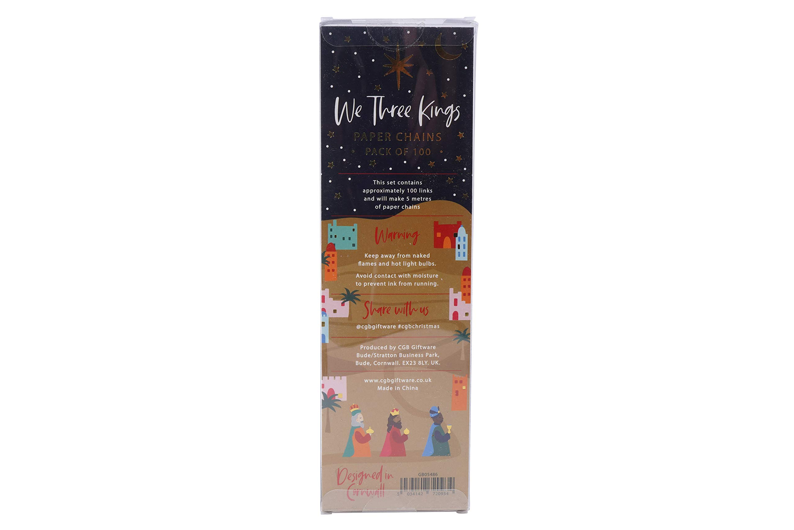 Weihnachtsdekoration 100 Stück Krippenmotiv mit goldenen Details | 5 Meter | selbstklebende Retro Papierketten Girlande | Weihnachtsdekoration | Home Activity Basteln | GB05486