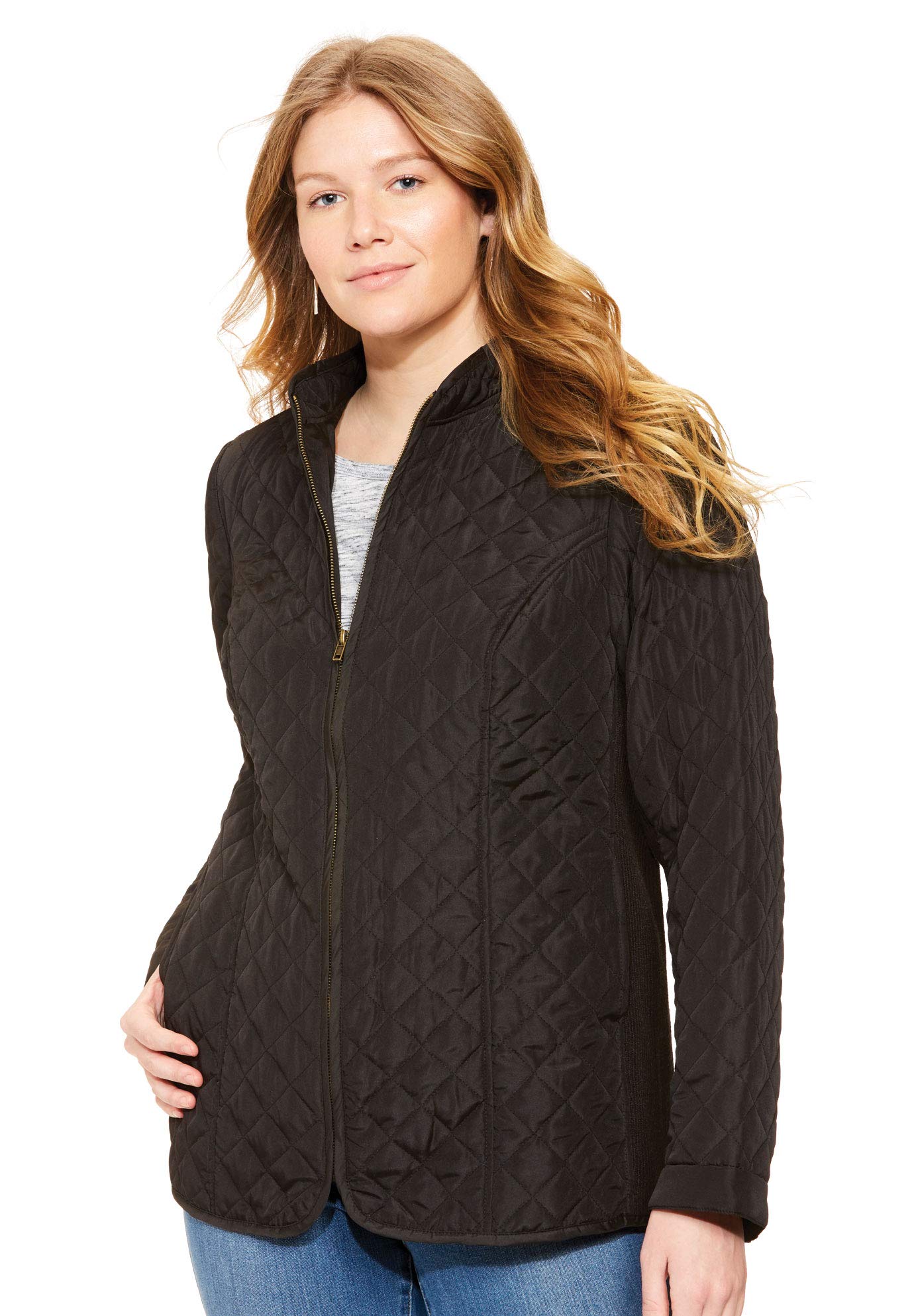 Woman WithinPlus Size Zip-Front Quilted Jacket Quilted Lightweight Coat