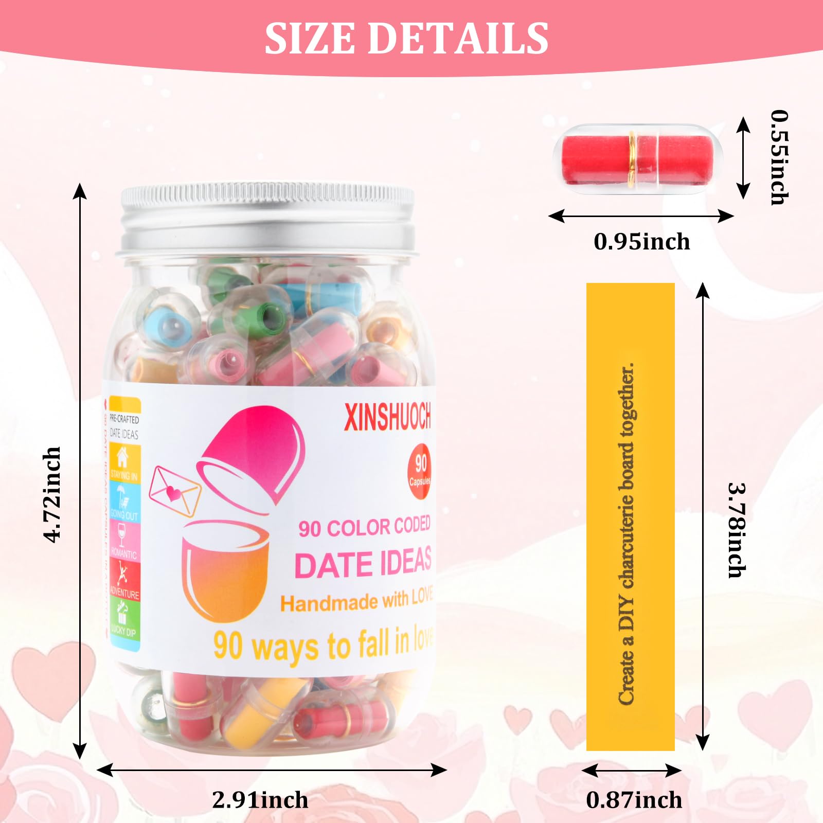 90 Date Ideas for Couples Date Night - Color Coded Date Ideas Capsules In A Bottle Date Jar Engagement/Wedding/Anniversary/Bridal Shower/Newlyweds Gifts for Couples Husband Wife Boyfriend, Girlfriend