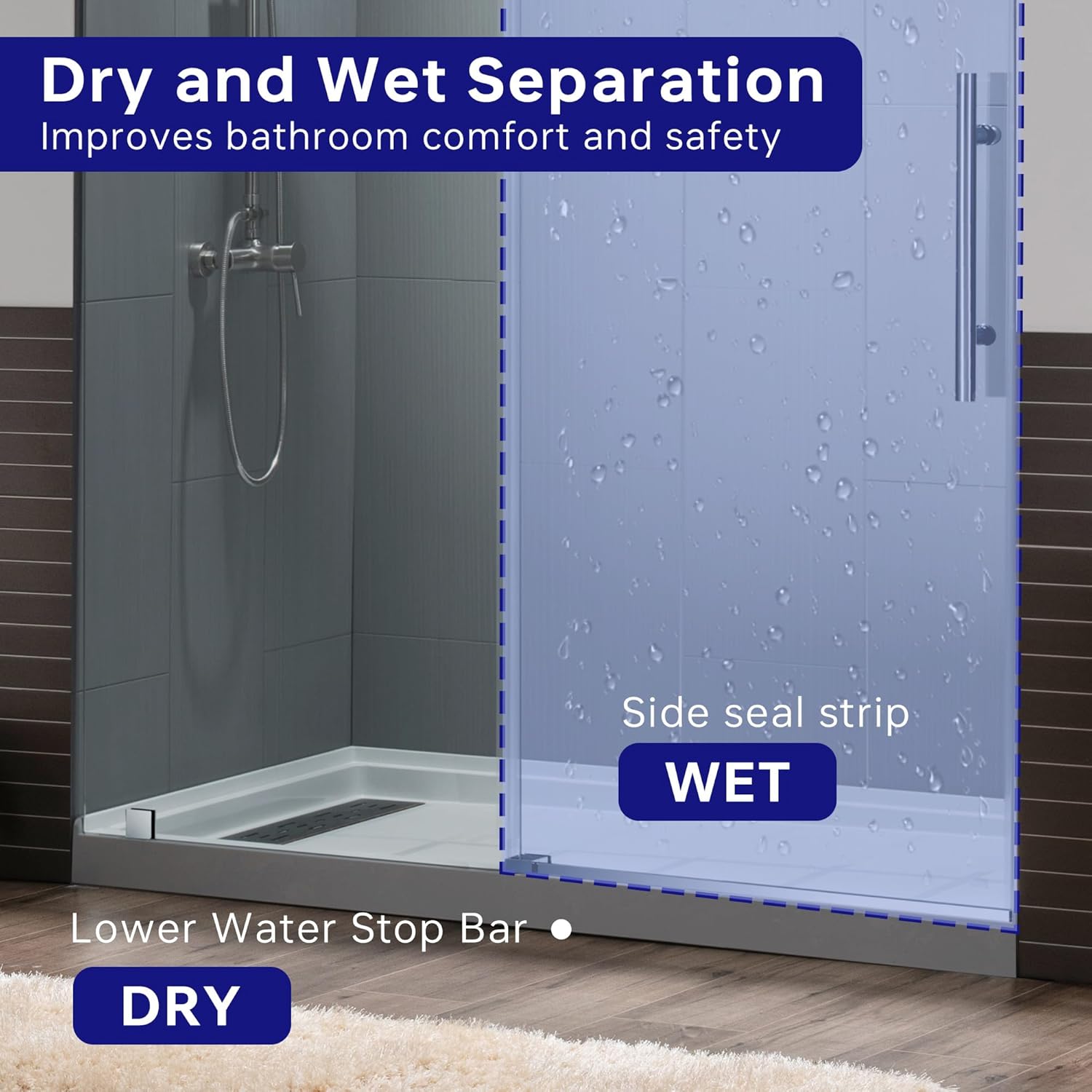 60'' Frameless Clear Glass Sliding Shower Door with Stainless Steel Frame