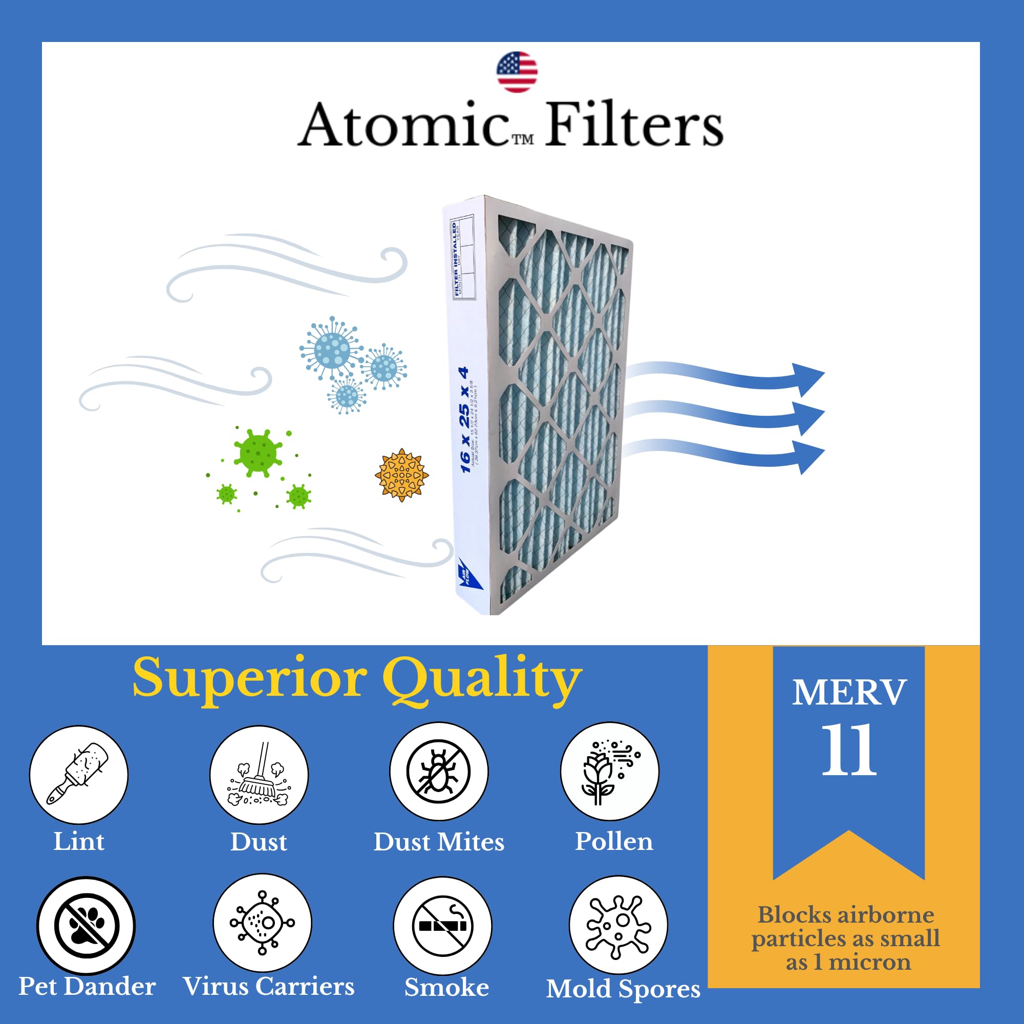 Amazon.com: Atomic 16x25x4 MERV 11 Furnace Filter compatible for