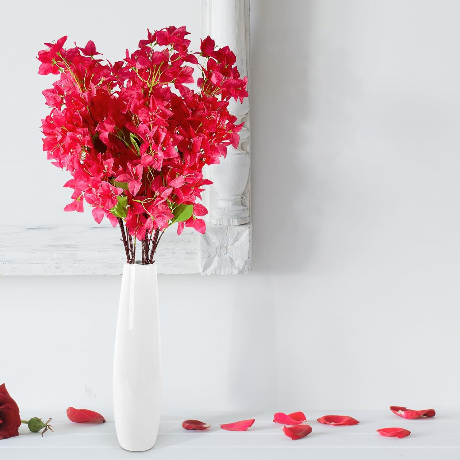6 PCS Silk Bougainvillea Artificial Flowers，UV Resistant, 36 Branches, Long Stems Faux Flower, Realistic Fake Bougainvillea Vines, for Wedding Porch Home Party Garden DIY Decor - 38 inch (Rose Red)