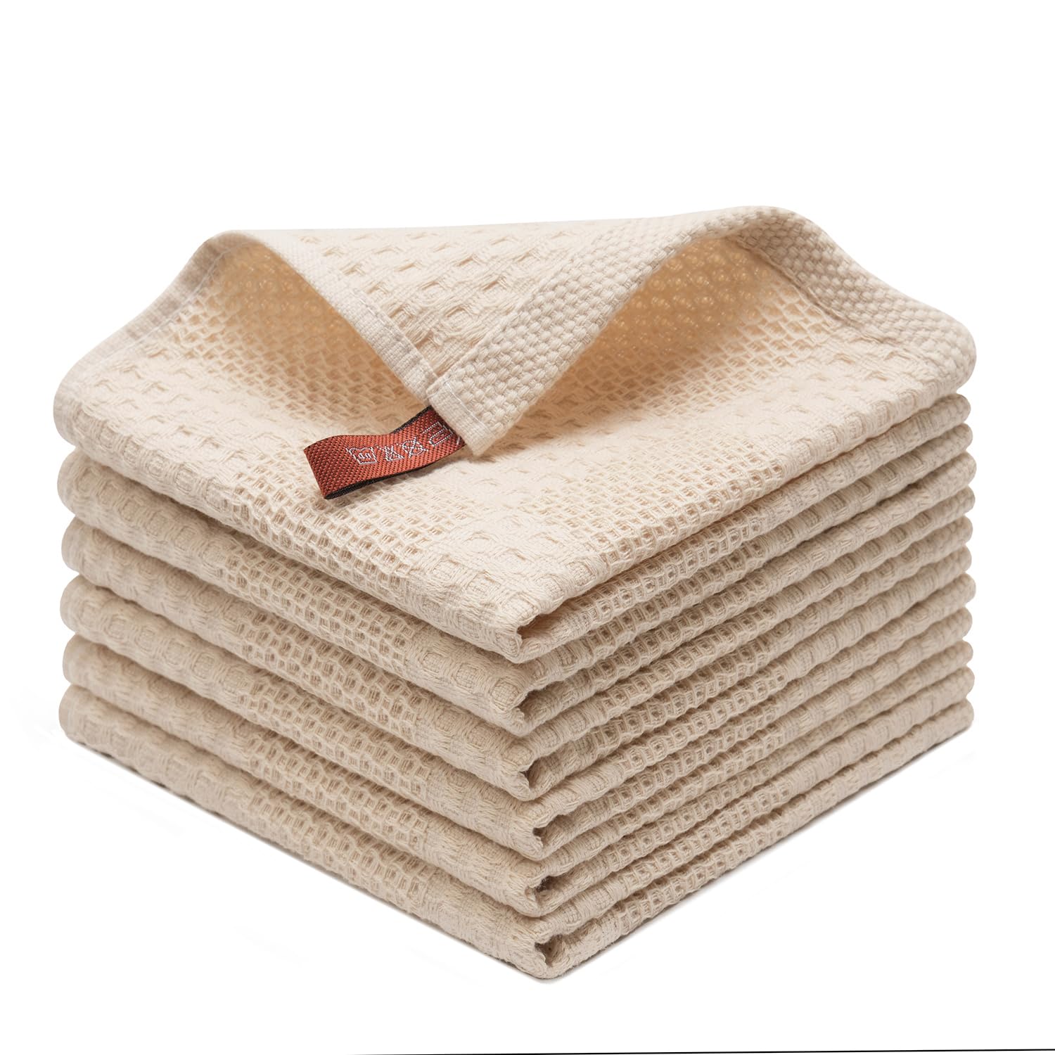 100% Baumwolle Küchentücher, 6er Set, Hoch Saugfähig, Weich Und Langlebig, Teetücher Barmopps Geschirrtücher, Schnell Trocknend Fusselfrei, 34×34 cm, Beige