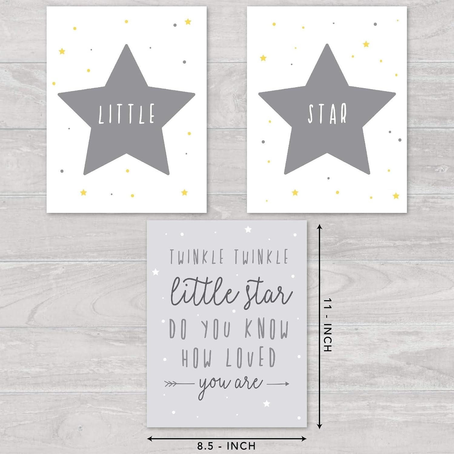 Andaz Press Unframed Baby Kids Room Nursery Wall Art, 8.5x11-inch, Twinkle Twinkle Little Star Do You Know How Loved You Are, Black and White Modern Scandinavian, 3-Pack, Baptism Christening Gift Idea
