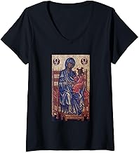 Womens Enthroned Madonna And Child Portrait Art Religious Art V-Neck T-Shirt