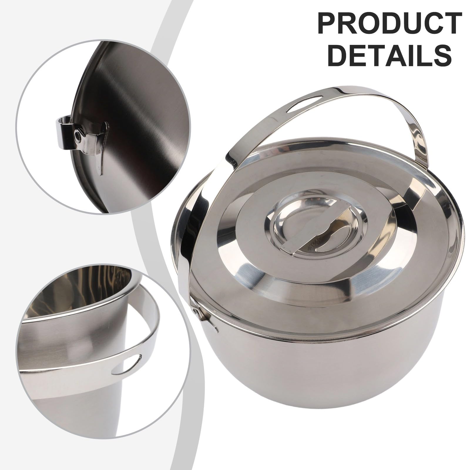 Whychstore Olla de camping de acero inoxidable, cacerola de cocina al aire libre con tapa y asa para senderismo, picnic, hogar, cocina, 1,4 L