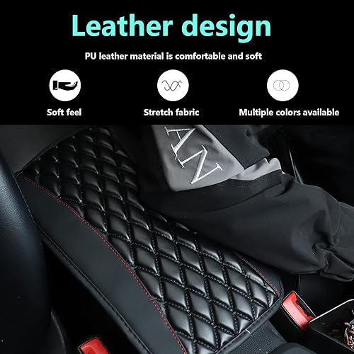 Miniatura 5 de Funda para consola central de automóvil, funda de piel sintética para reposabrazos de automóvil con diseño de rejilla de diamante, fundas