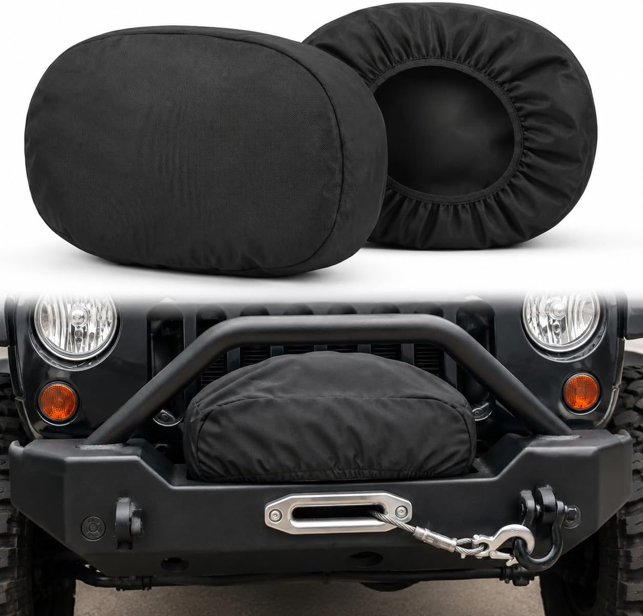 2 Pack Waterproof Winch Cover - for Electric Winches 8500-17500 lbs, Heavy Duty 600D Oxford Fabric Trailer ATV UTV Truck Winch Protector Cover, Black
