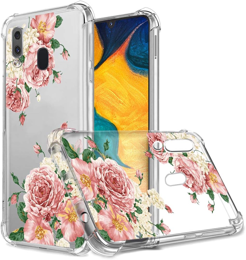 Osophter for Samsung Galaxy A30 Case,Galaxy A20 Case Flower Floral for Girls Women Shock-Absorption Flexible TPU Rubber Soft Silicone for Galaxy A30/A20(Big Rose)
