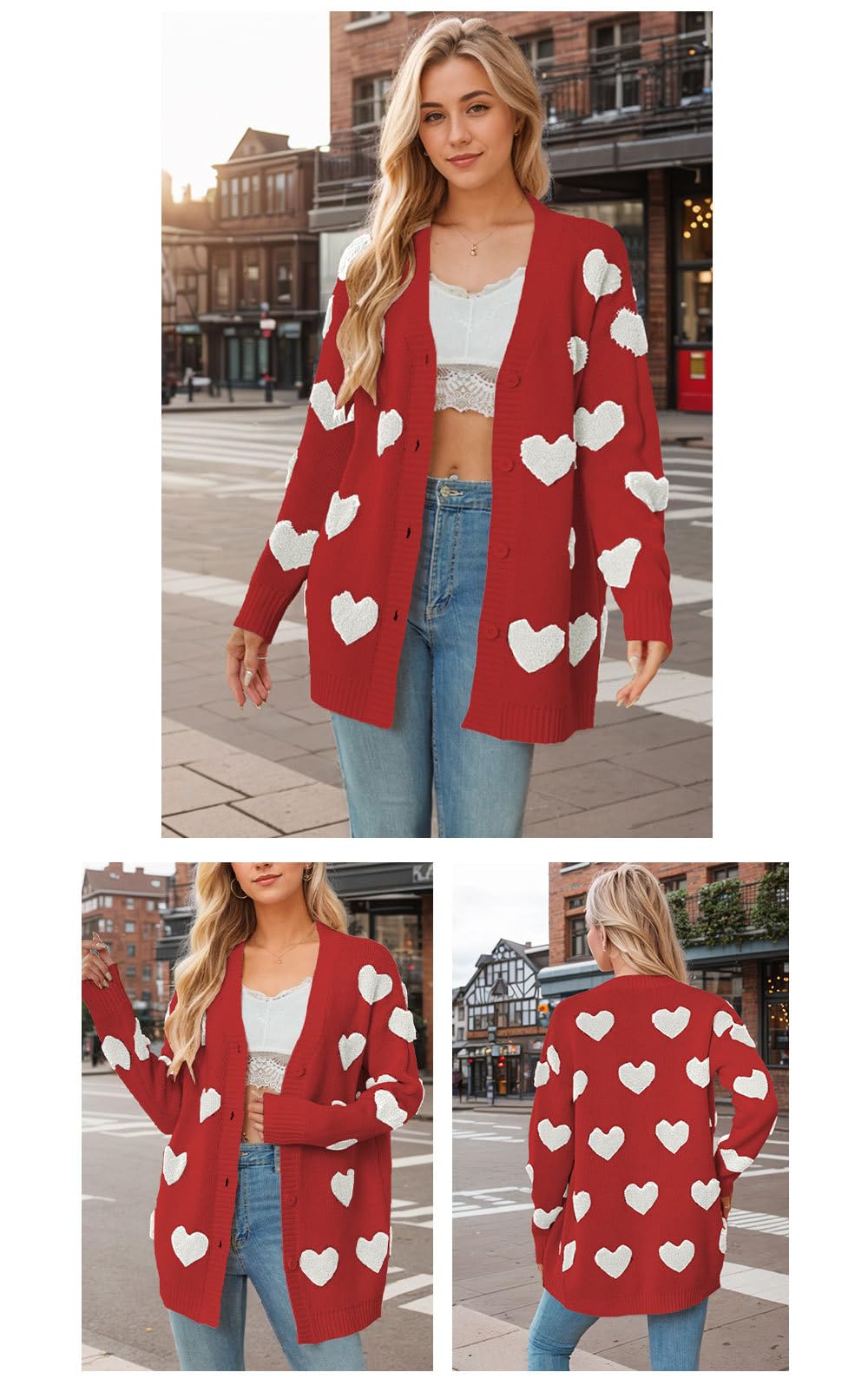 Rebeca Mujer Invierno, Suéter De Manga Larga para Mujer, Cárdigan con Botones, Chaqueta Abierta Al Frente, Cuello En V Negro, Abrigo De Punto con Cable En Forma De Corazón, Ropa De Abri