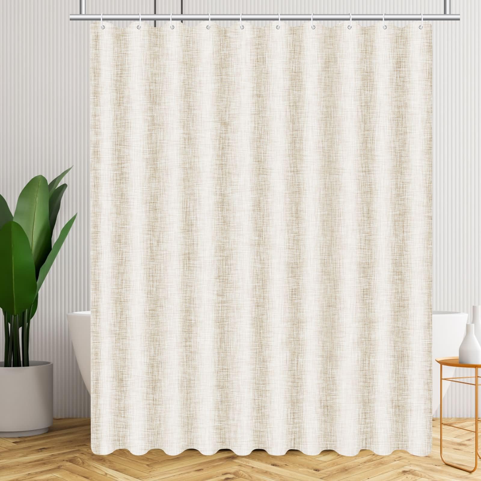 Duschvorhang 300x200cm Einfarbig Schimmelresistent mit 12 Ringen | Beige,Imitationsleinen Wasserabweisendes Gewebe,Rostfreie Metallösen,Maschinenwaschbar für Bad Wanne Hotel Ferienwohnung