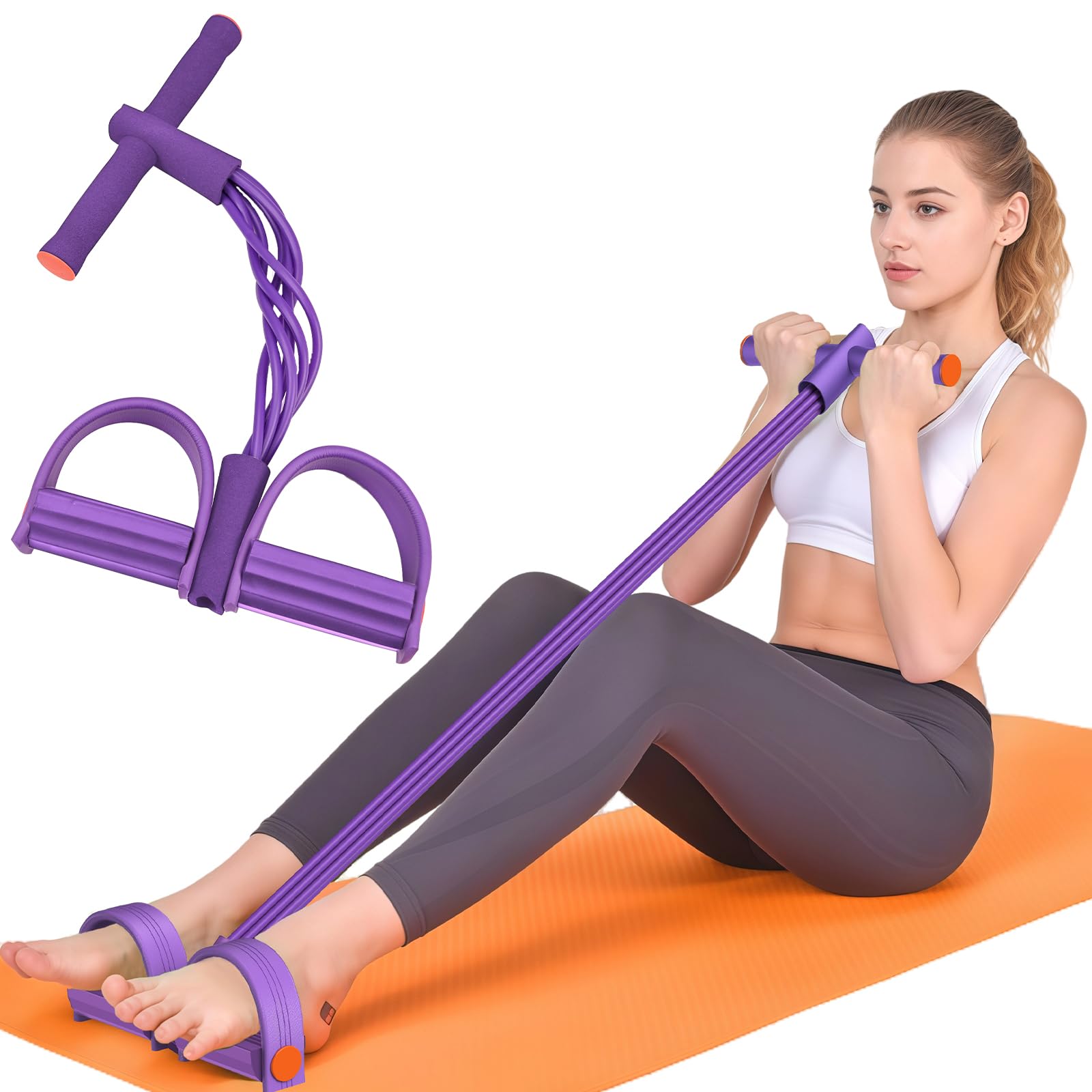 Resistance Bands with Handles, 6-Tubes Elastic Foot Pedal Resistance Bands, Natural Rubber Ankle Puller Sit-up Exercise, Multifunction Fitness Bands for Abdomen, Waist, Arm, Leg Stretching Training