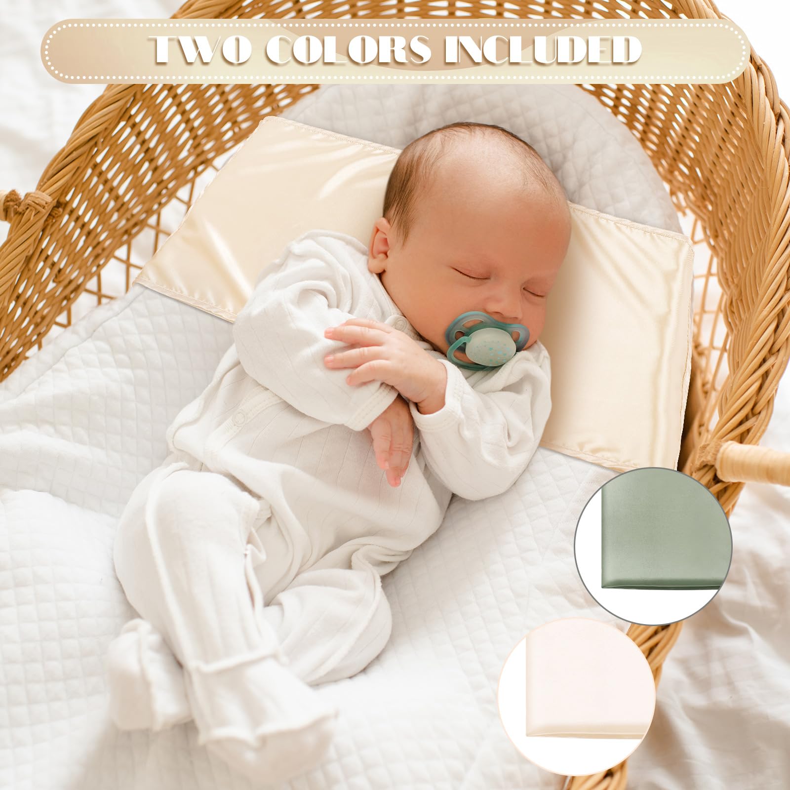 Hosuly 2 Pcs Satin Bassinet Sheet Baby Hair Soft Silk Feeling Sheet Baby Bassinet for Rectangle Cradle Pad Mattress Boys Girls Newborn Infant(Green and White) - Image 4