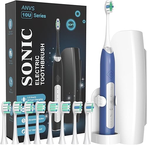 ANVS Sonic Electric Toothbrushes for Adults - Rechargeable Electric Toothbrush with Travel Case, 8 Brush Heads and a Holder, Power Whitening