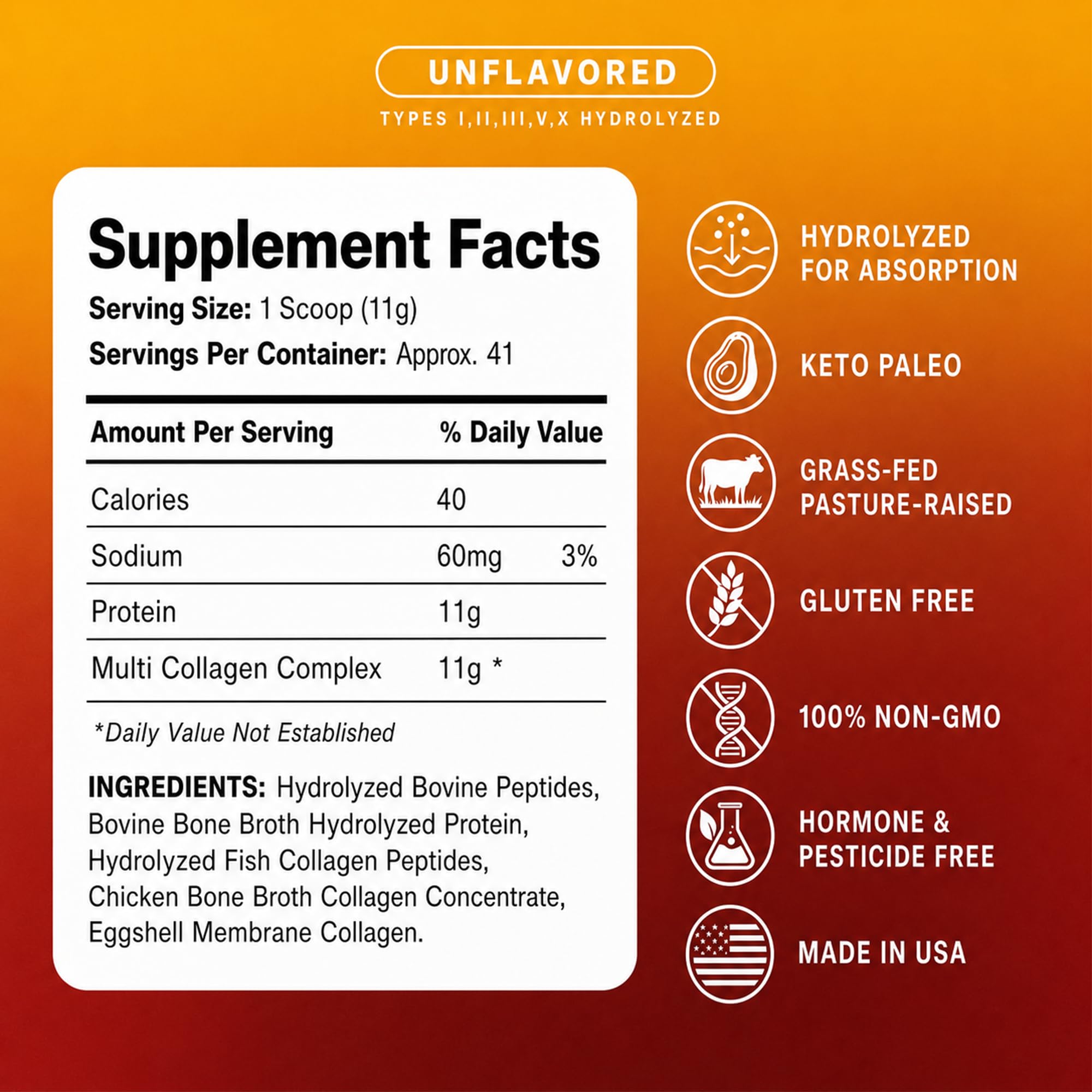 Healthy Living Proteins | Multi Hydrolyzed Collagen Peptides Type I, II, III, V, & X | Grass Fed Bovine, Wild Caught Marine, Free Range Chicken | Gluten Free (Unflavored, 1 Pound (Pack of 1)) — Amazon image 2