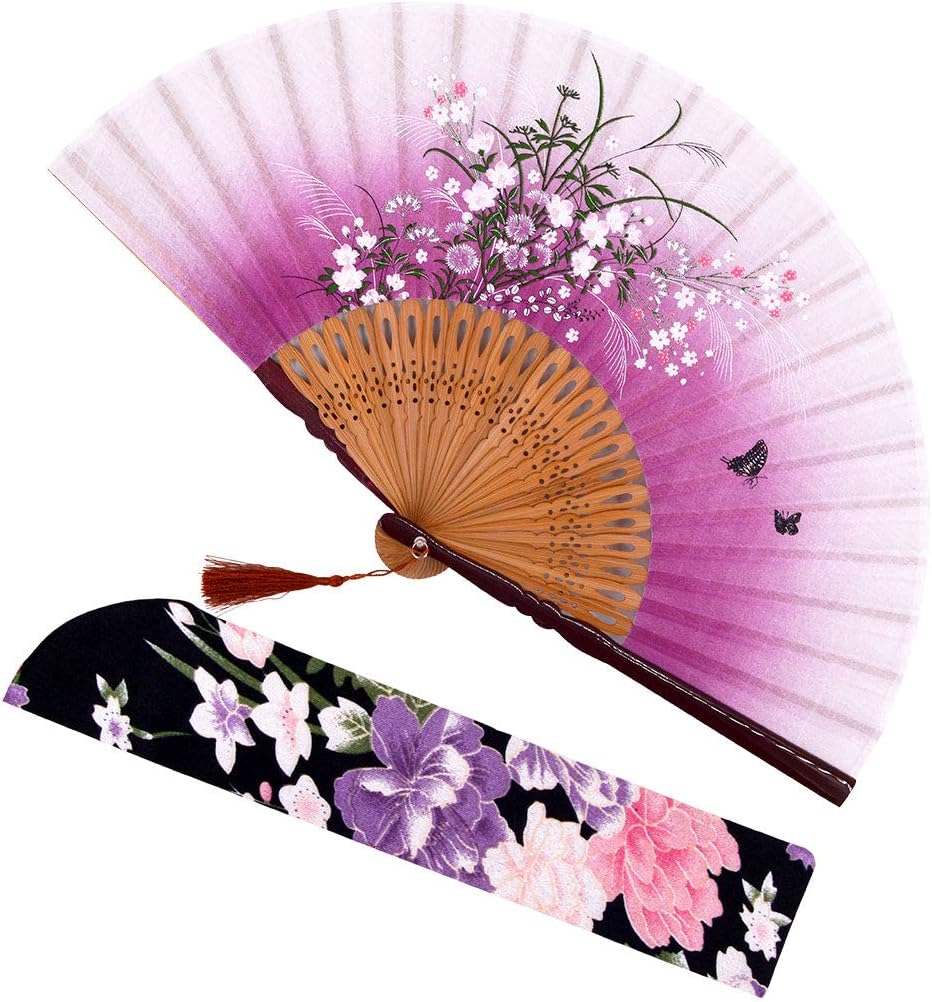 Small Folding Hand Fan Women Hand Held Fans, Retro Bamboo Silk Fans for Festivals