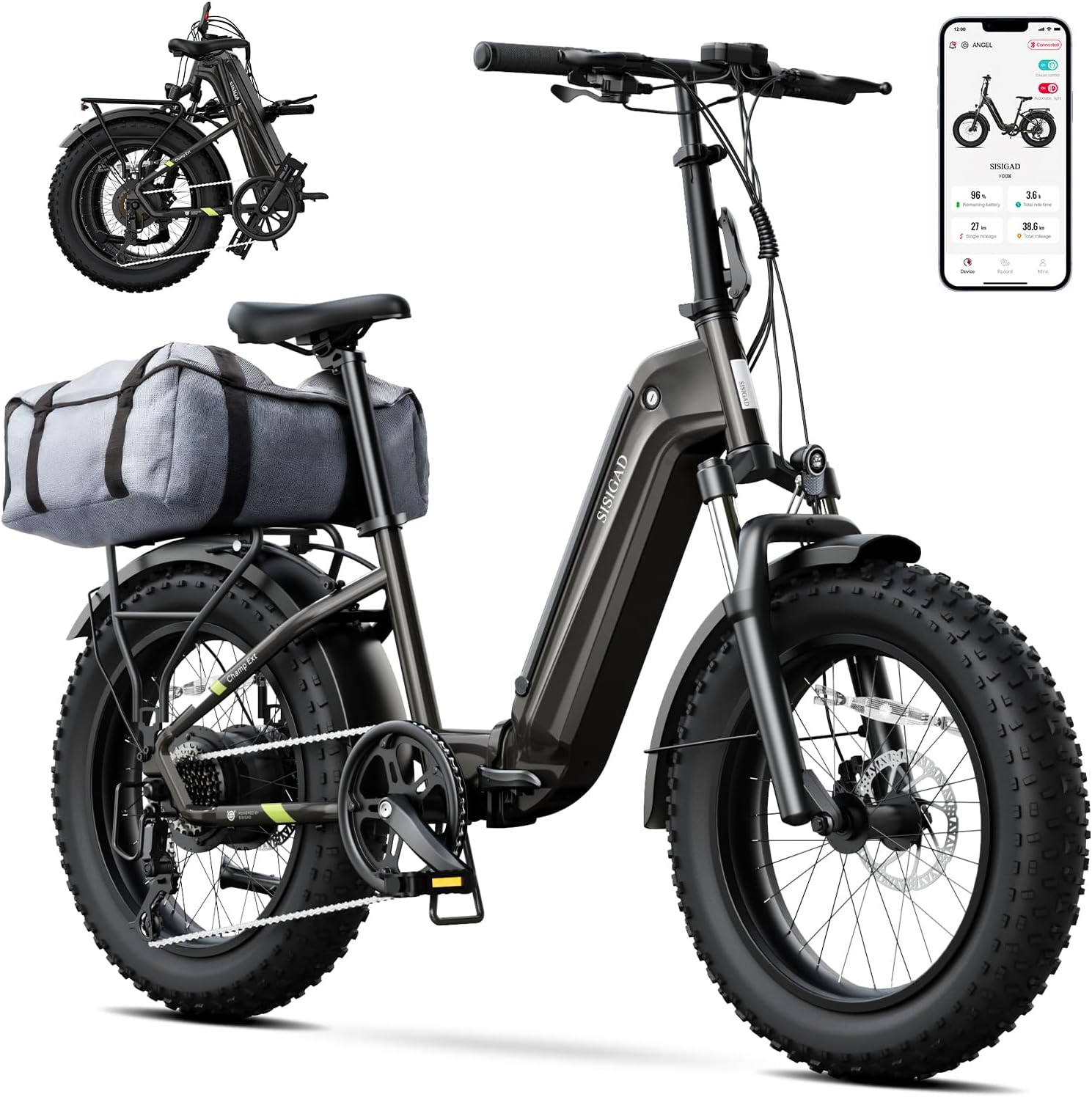 SISIGAD Folding Electric Bike for Adults, 1500W Peak Motor Ebike with 48V 15Ah Removable Battery, Max Range 60 Miles 28 MPH Commuter Foldable Ebike, 20″ Fat Tire All Terrain E Bike