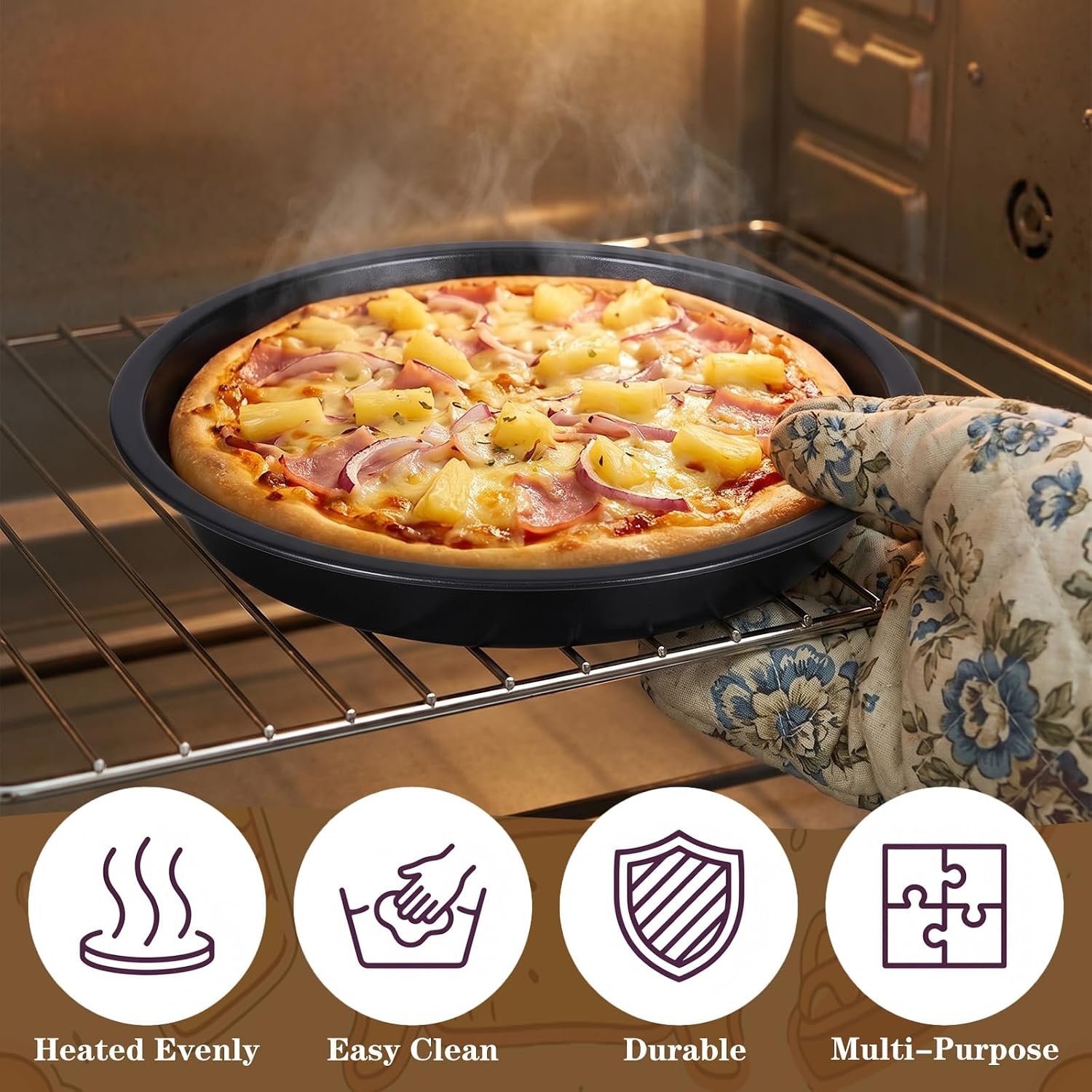 10 Pack 7 Inch Deep Dish Pizza Pan Set Small Pizza Pan for Oven Round Nonstick Carbon Steel Baking Sheets Personal Metal Trays for Cooking Grilling Serving Black