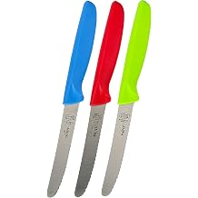 Kitchen Knife 3-Piece Set - 4.5 inches - Steak and Vegetable Knife - Razor Sharp Curved Tip, Serrated Edge - Color Coded Kitchen Tools by The Kosher Cook