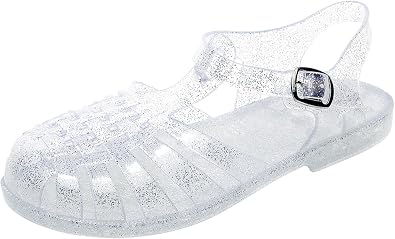 Toddler Jelly Sandals for Girls Unisex Boys Jellies Shoes T-Strap Soft Clear Flats Silver Slippers Size 11 Little Kid Retro Slides Summer Beach Glitter Slingback