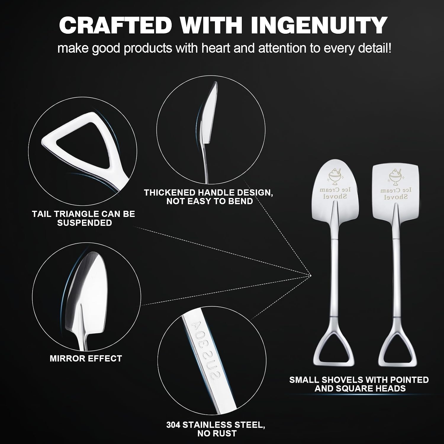 2 Pcs Ice Cream Shovel Set - Premium 304 Stainless Steel Dessert Spoons for Eating Ice Cream, Funny Loving Gift (Birthday/Holiday Gift for Family and Friends), Not Suitable for Hard Ice Cream