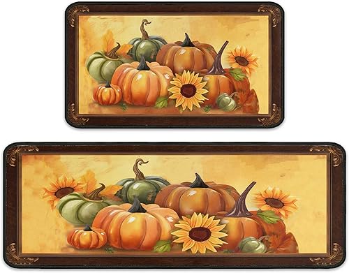 Alfombras de cocina de otoño, decoraciones de otoño para el hogar, juego de 2 alfombrillas antideslizantes de hoja de arce otoñal, decoración de