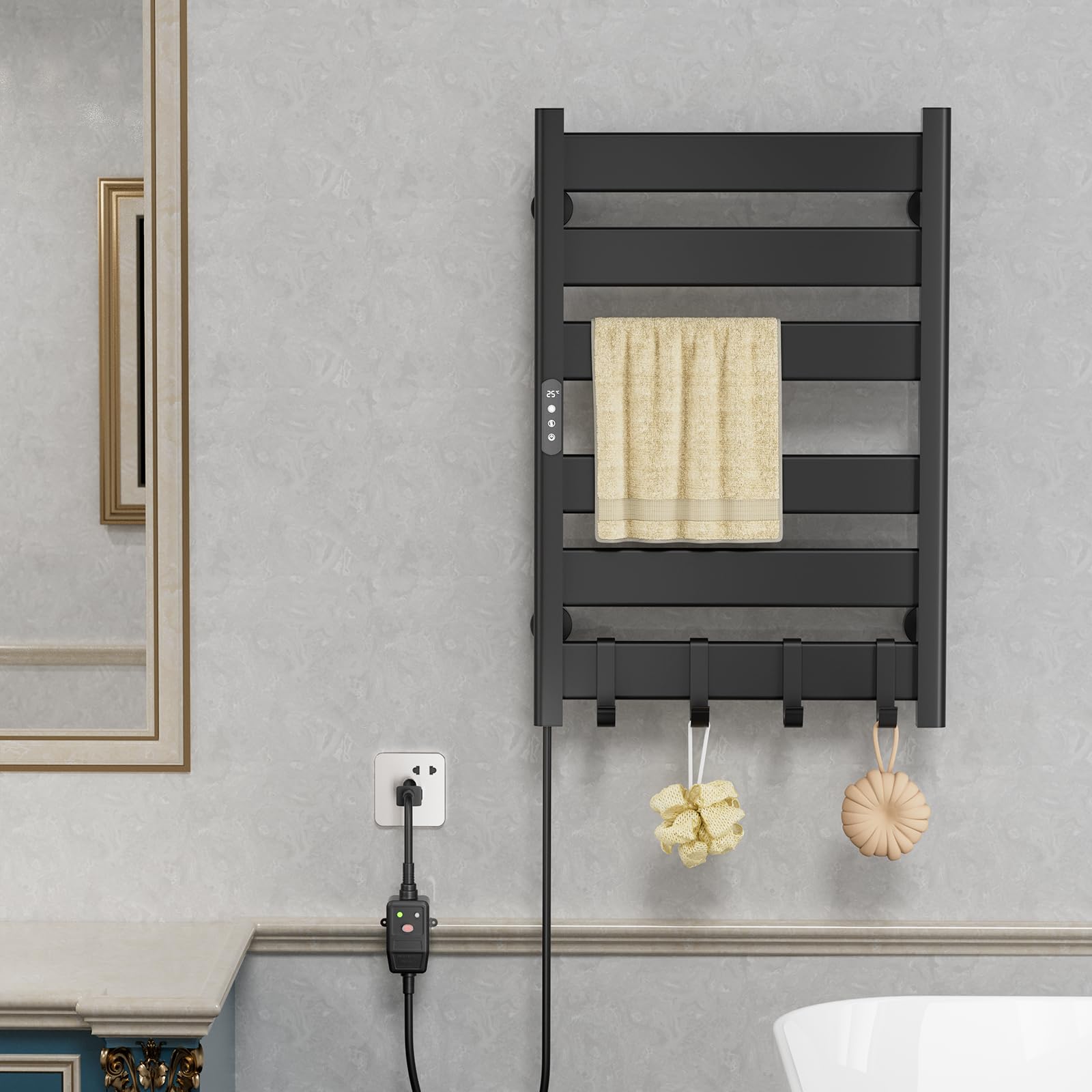 Geobella Towel Warmer Rack 6 Bars Towel Warmer Wall Mounted with Timer & Temperature Adjustments Electric Heated Towel Drying Racks for Bathroom