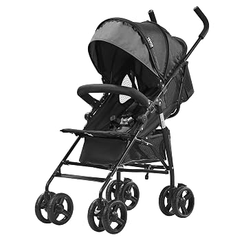 VEVOR Lightweight Stroller, Compact Easy Fold Multiposition Recline Canopy Backrest, Carbon Steel Frame, Large Storage Basket,Cup Holder, Umbrella Toddler Baby Stroller for Travel, Dark Gray/Black