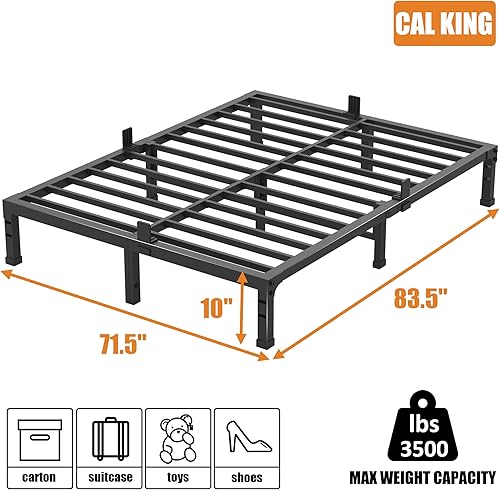 Miniatura 53 de FUIOBYVV Marco de cama King con plataforma de metal resistente de 14 pulgadas, soporte de cama tamaño King de hasta 3500 libras, no necesita somier,
