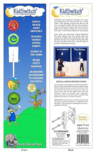 Miniatura 5 de Extensor de interruptor de luz para niños (paquete de 3, tema de dinosaurio) - Extensión de interruptor de palanca que brilla en la oscuridad -