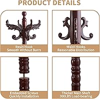 Vista 3 de ZOZOE Perchero clásico de madera, perchero de madera maciza independiente con 14 ganchos, percheros vintage con base redonda resistente, perchero