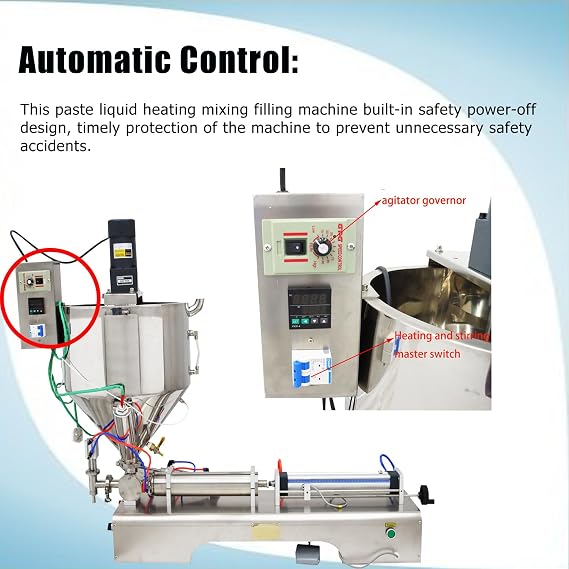 Paste Liquid Filling Machine with Heating and Mixing Function 100-1000ml Paste Liquid Filler for Cream Oil Sauce Butter Stainless Steel 110V