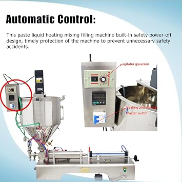 Paste Liquid Filling Machine with Heating and Mixing Function 100-1000ml Paste Liquid Filler for Cream Oil Sauce Butter Stainless Steel 110V