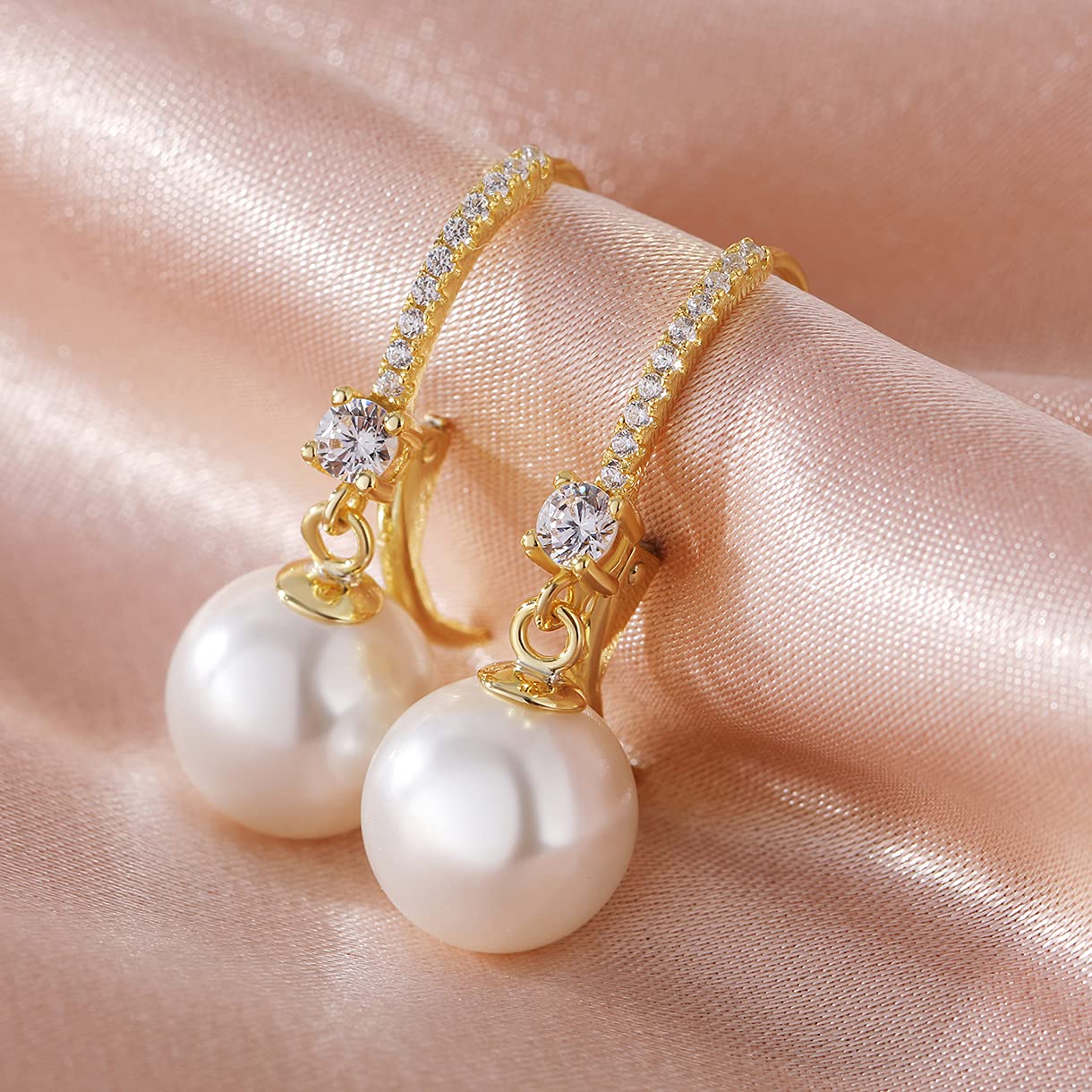 jiamiaoi Boucles D'Oreilles Perle Femme Argent 925, Boucle D'Oreille Perle Blanche Pendante Bijoux Femme