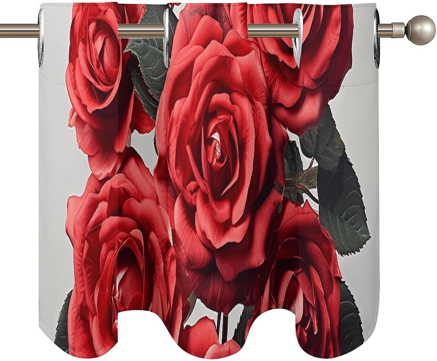 Red Rose Flower Cluster Valance for Windows, 2 Pack Kitchen Curtains Modern Home Decor, Soft Blackout Window Curtains for Living Room & Bedroom, 18 X 52 Inch